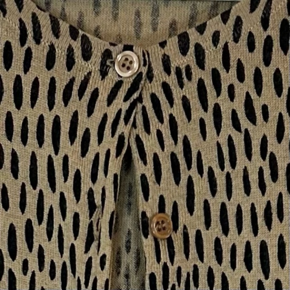 Garnet Hill Animal Print Cardigan L Merino Wool Preppy Old Money Librarian - Picture 3 of 5